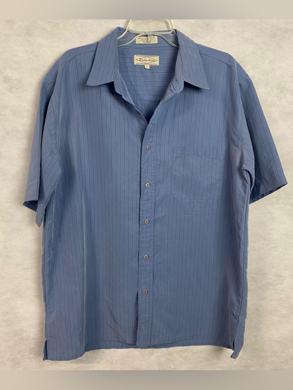 Vtg Eighty Eight Casual Button Down Shirt Men’s Large Blue Stripe Short Slv Flaw